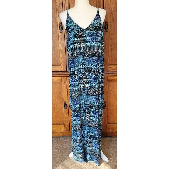 Lucky Brand | Dresses | Nwt Lucky Lotus Womens Blue Patterned Tank Jersey  Knit Maxi Dress Size Xl | Poshmark